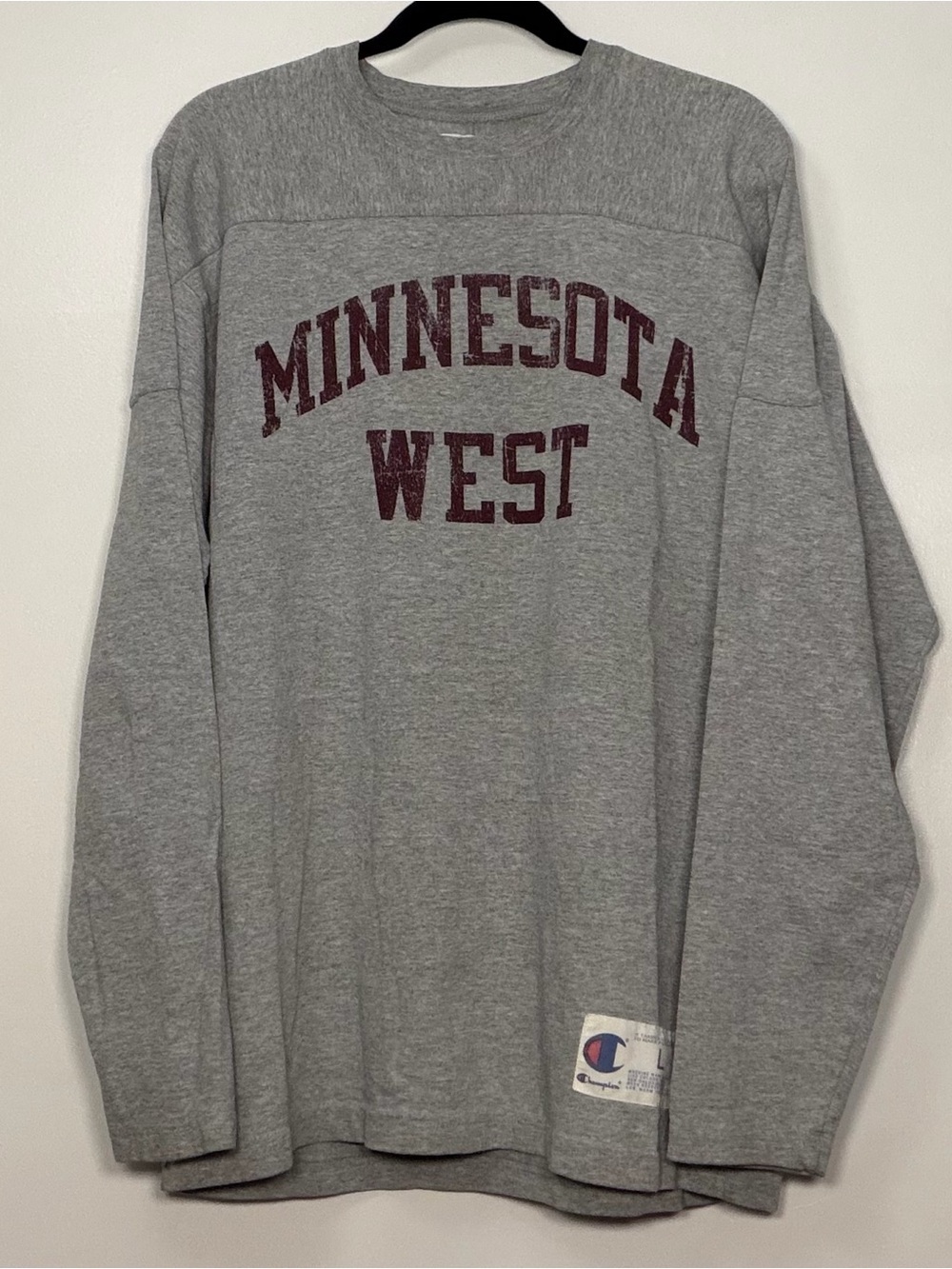 Vintage Champion Gray Crewneck Sweatshirt with Maroon Minnesota West Print